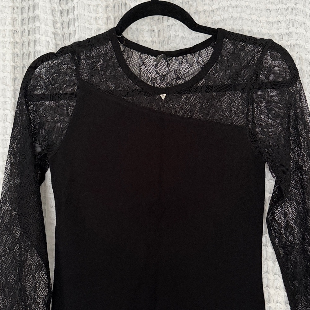 GUESS Chic Black Lace Long Sleeve Dress